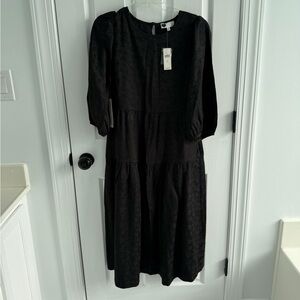 Anthropologie Elegant Puff Sleeve Black Midi Dress NWT